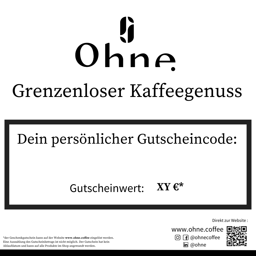 Rückseite eines Geschenkgutscheins für entkoffeinierten premium Kaffee von OHNE
