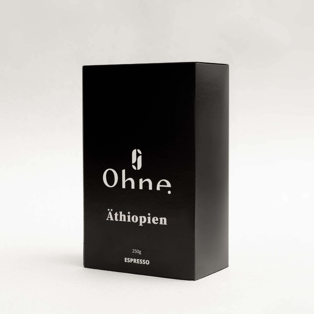 Entkoffeinierter Espresso von OHNE aus Äthiopien als 250g Box in schwarz