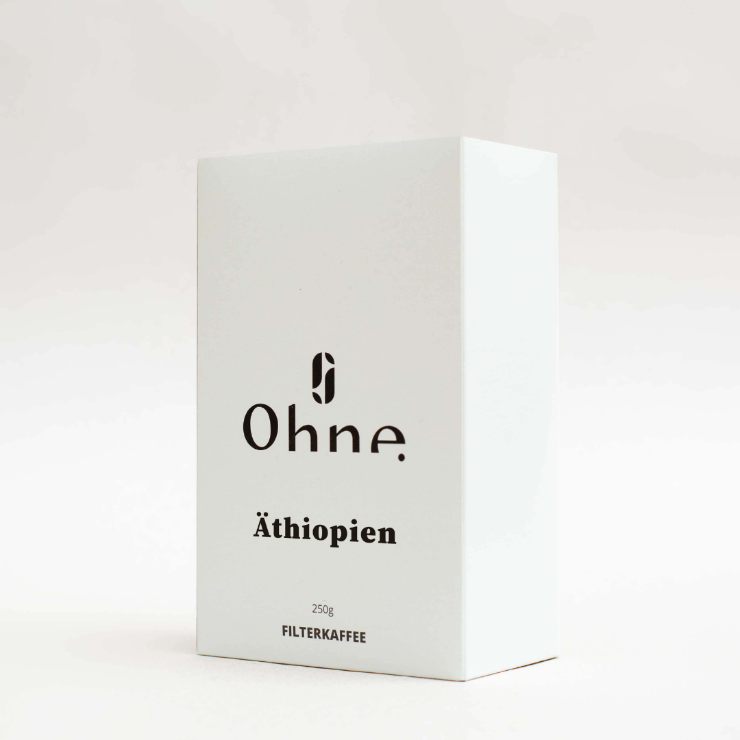 Entkoffeinierter Filter Kaffee von OHNE aus Äthiopien als 250g Box in schwarz