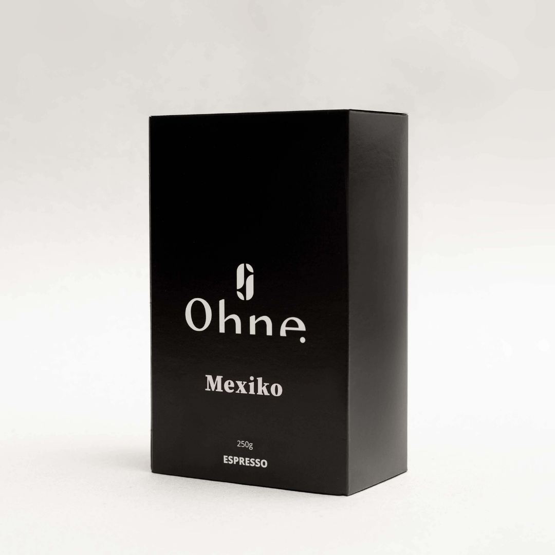 Entkoffeinierter Espresso von OHNE aus Mexiko als 250g Box in schwarz